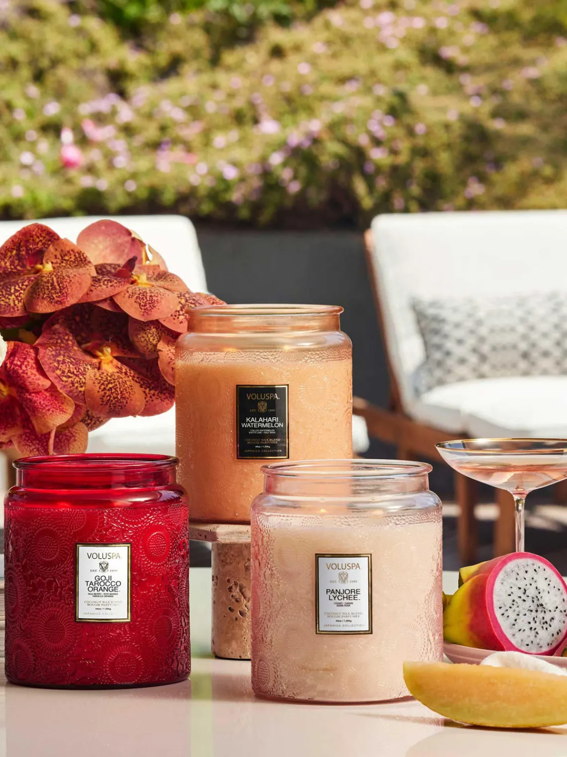 Discount Voluspa Bougie parfumée artisanale à deux mèches Japonica Collection Baie de goji, mangue & orange tarocco