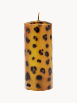 Clearance Anna + Nina Bougie pilier artisanale Leopard, haut. 15 cm Brun clair, noir