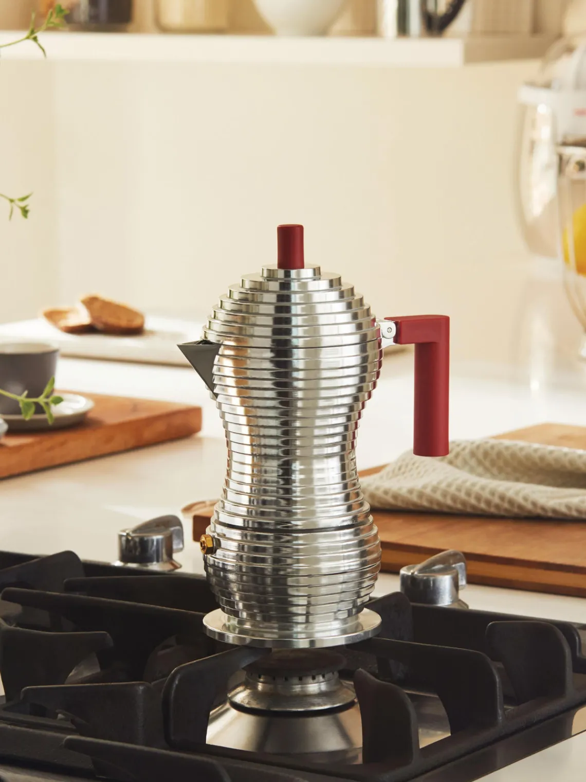 New ALESSI Bouilloire à espresso Pulcina Argenté, haute brillance, rouge