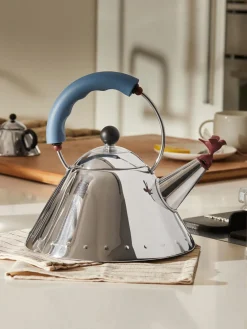 Outlet ALESSI Bouilloire avec sifflet Bird, 2 L Argenté, bleu, lie de vin