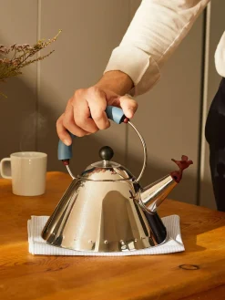 Outlet ALESSI Bouilloire avec sifflet Bird, 2 L Argenté, bleu, lie de vin