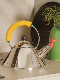 Hot ALESSI Bouilloire avec sifflet Bird, 1 L Argenté, jaune soleil, orange