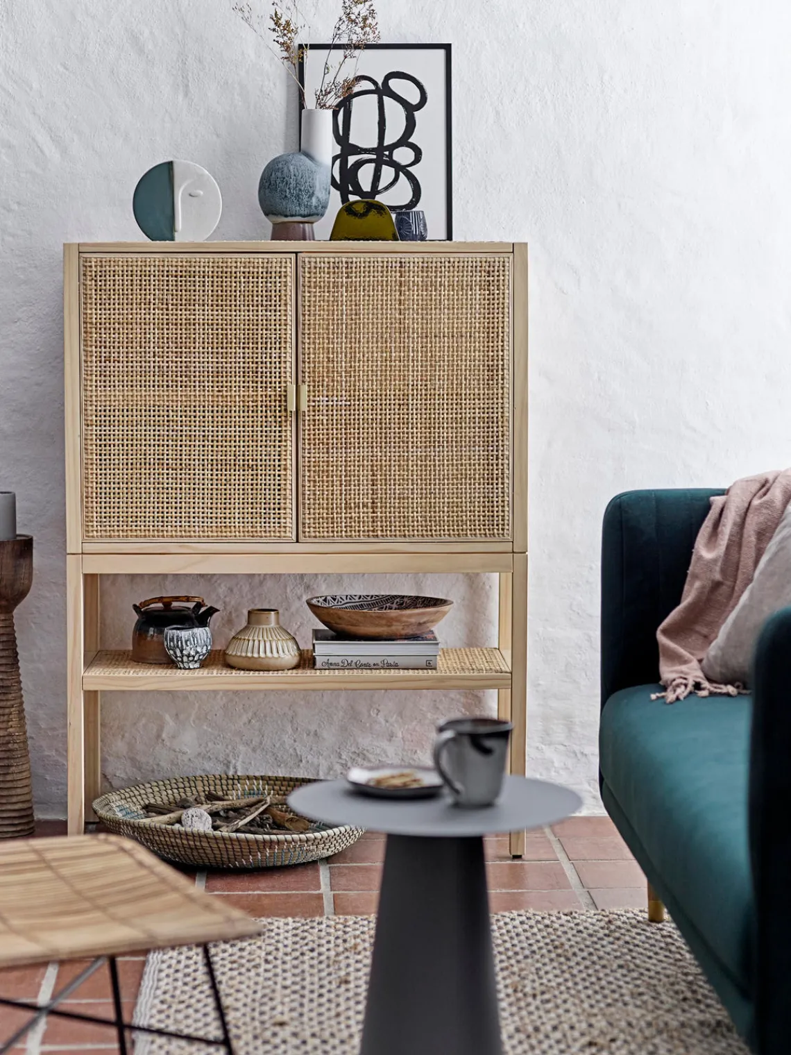 Sale Bloomingville Buffet haut en pin/rotin Sanna