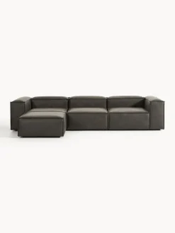 Best Westwing Collection Canapé d'angle modulable 4 places en cuir recyclé avec pouf Lennon Cuir taupe