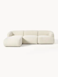 Best Westwing Collection Canapé d'angle modulable 3 places en tissu peluche Sofia Peluche blanc cassé