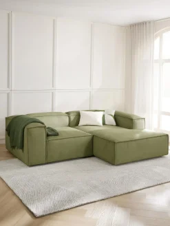 Best Westwing Collection Canapé d'angle modulable en velours côtelé Lennon Velours côtelé vert olive