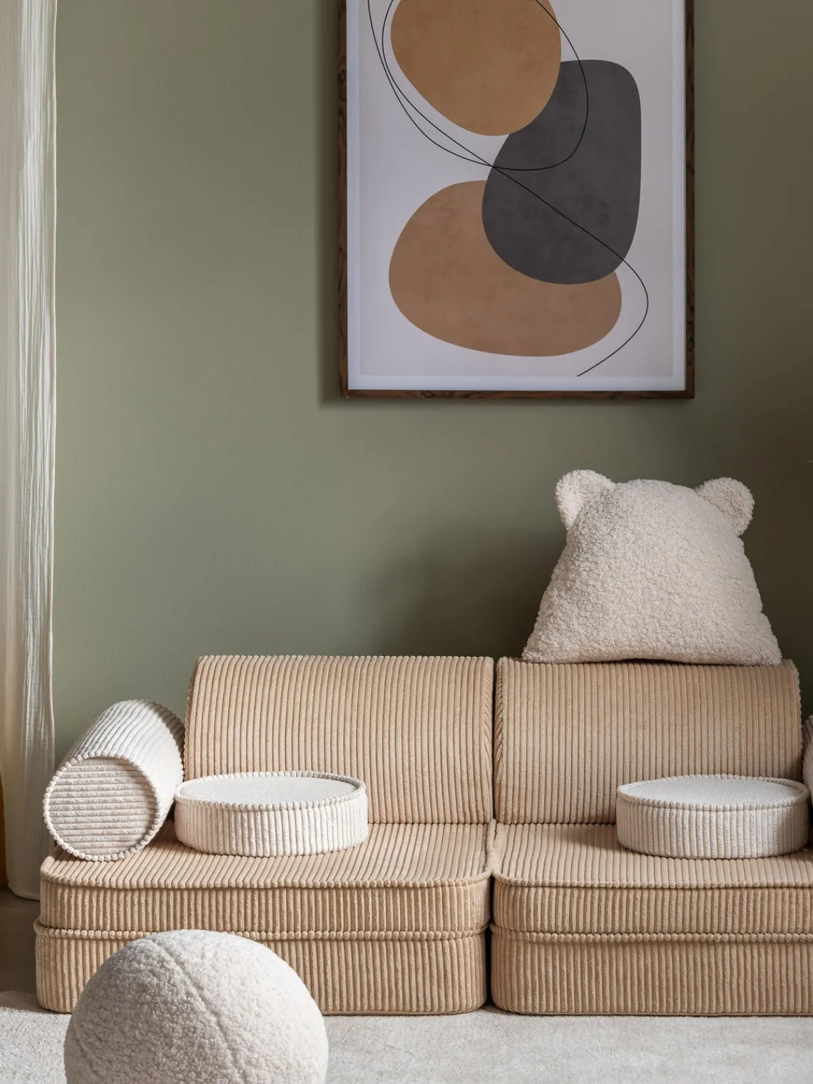 New Wigiwama Canapé de jeu modulaire en velours côtelé pour enfants Sugar Velours côtelé beige, blanc crème