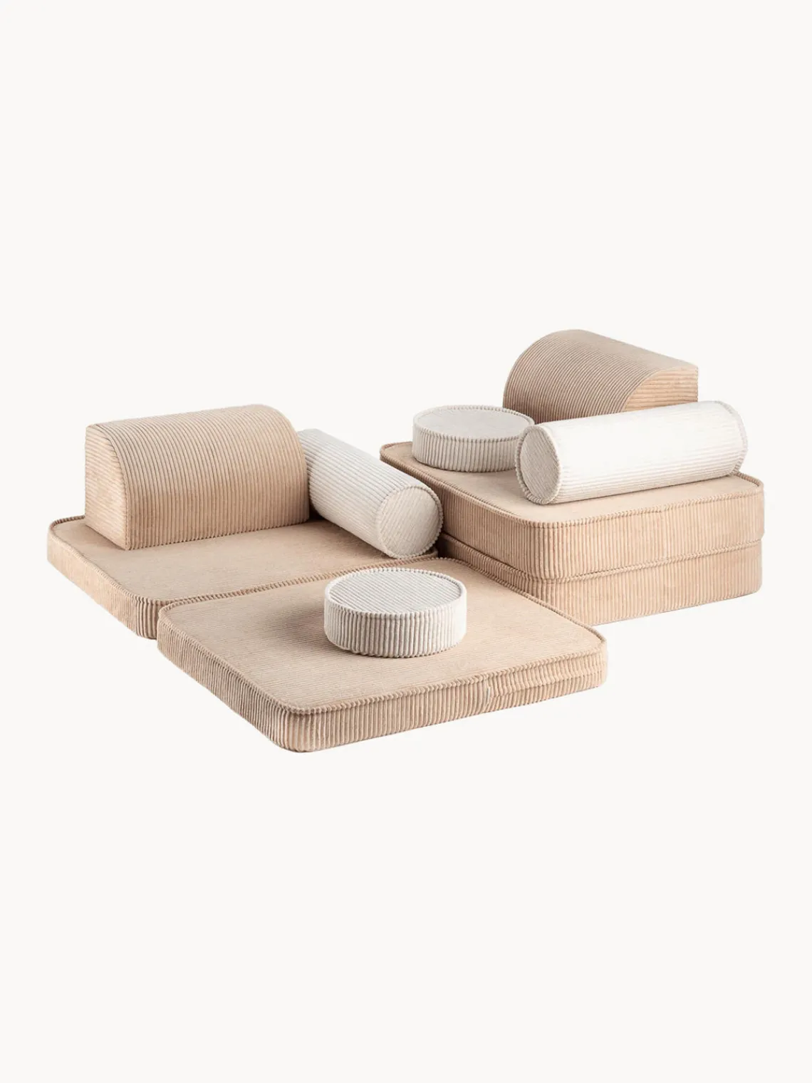 New Wigiwama Canapé de jeu modulaire en velours côtelé pour enfants Sugar Velours côtelé beige, blanc crème