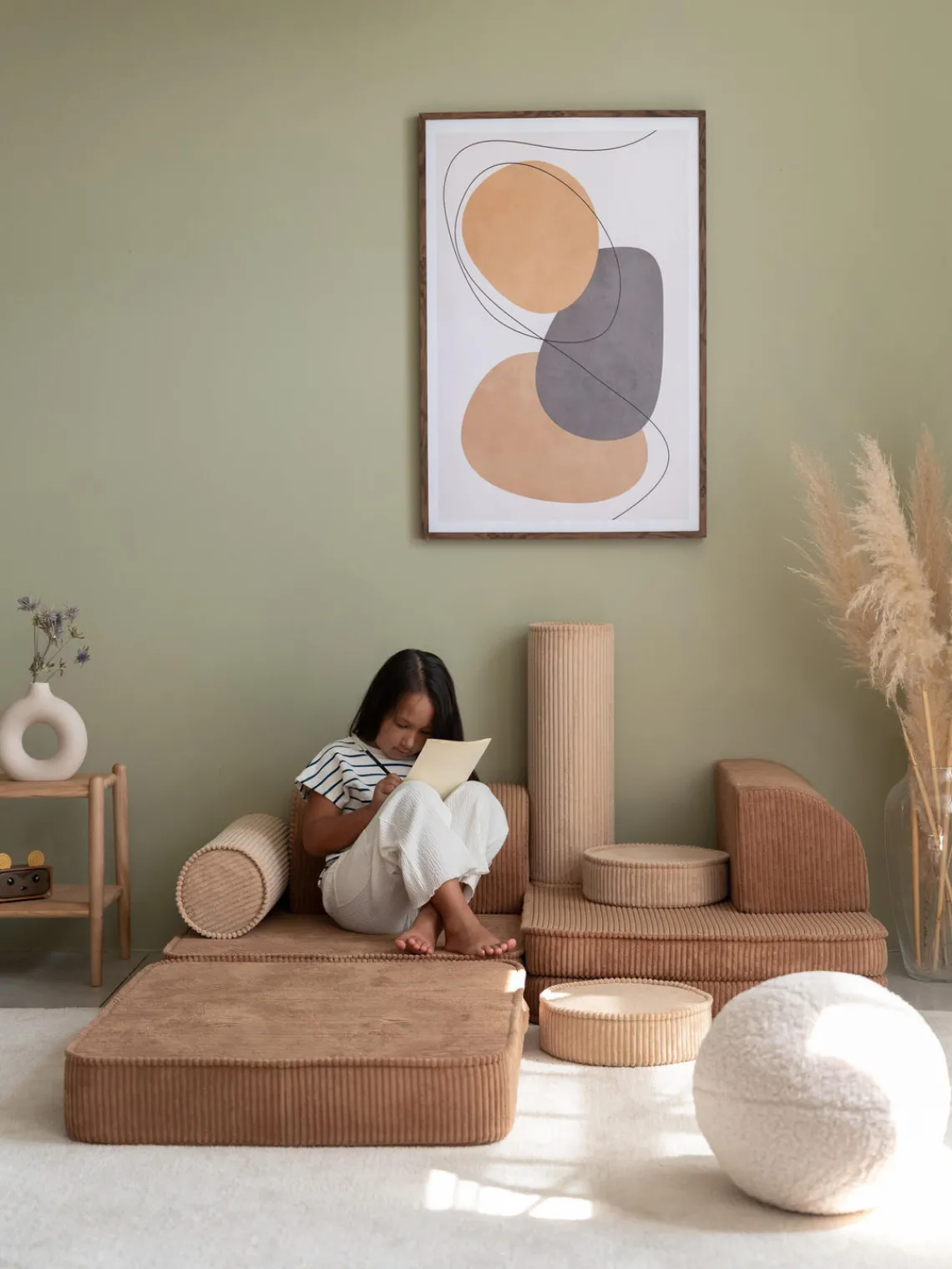 Outlet Wigiwama Canapé de jeu modulaire en velours côtelé pour enfants Sugar Velours côtelé nougat, beige