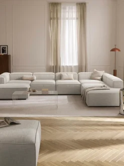 Best Westwing Collection Canapé lounge modulable en mélange de lin Lennon Mélange de lin gris