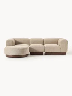Best Westwing Collection Canapé modulable 3 places en peluche-bouclette avec pouf Natalie Peluche-bouclette beige, bois de hêtre foncé