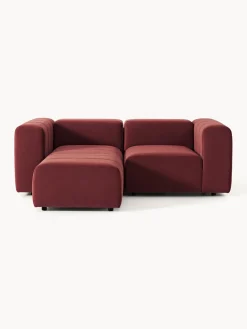 Best Westwing Collection Canapé modulable 3 places en velours avec pouf Lena Velours lie de vin