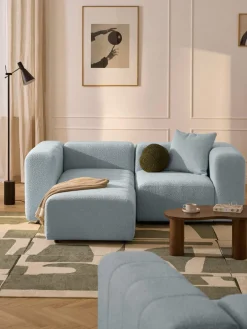 Clearance Westwing Collection Canapé modulable 3 places en bouclette avec pouf Lena Bouclette bleu ciel