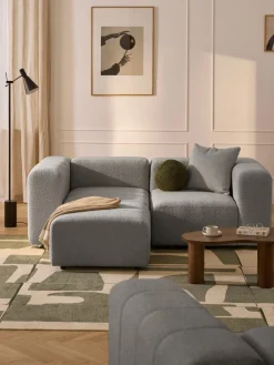 Clearance Westwing Collection Canapé modulable 3 places en bouclette avec pouf Lena Bouclette grise