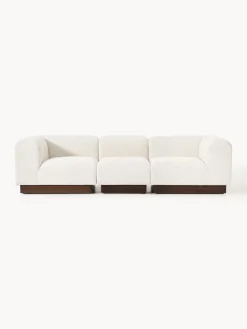 Best Westwing Collection Canapé modulable 3 places en peluche-bouclette Natalie Peluche-bouclette blanc cassé, bois de hêtre foncé