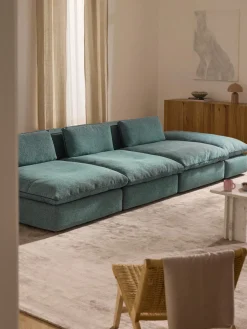 Best Westwing Collection Canapé 3 places modulable XL avec pouf Felix Tissu vert turquoise