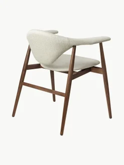 New GUBI Chaise à accoudoirs en bois de noyer Masculo Tissu blanc cassé, bois de noyer