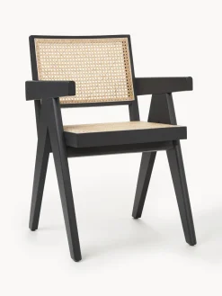 Best Westwing Collection Chaise à accoudoirs en cannage Sissi Noir, beige clair