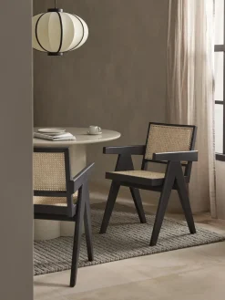 Best Westwing Collection Chaise à accoudoirs en cannage Sissi Noir, beige clair