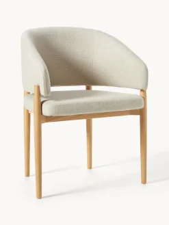 Best Westwing Collection Chaise à accoudoirs Nemo Tissu beige, bois de frêne clair
