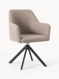 Best Westwing Collection Chaise à accoudoirs pivotante Isla Tissu taupe, noir mat