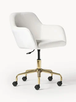 Clearance Westwing Collection Chaise de bureau en velours Lucie Velours blanc crème, doré