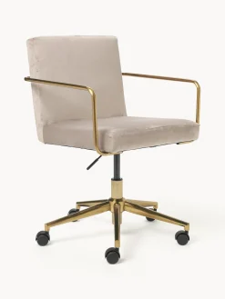 Best Westwing Collection Chaise de bureau en velours avec accoudoirs Kashya, hauteur réglable Velours beige