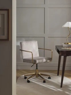 Best Westwing Collection Chaise de bureau en velours avec accoudoirs Kashya, hauteur réglable Velours beige