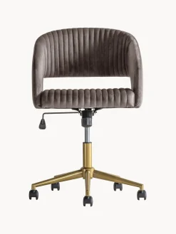 Clearance Westwing Chaise de bureau pivotante en velours Murray, hauteur ajustable Velours gris foncé, métal doré
