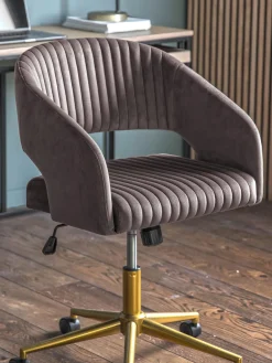 Clearance Westwing Chaise de bureau pivotante en velours Murray, hauteur ajustable Velours gris foncé, métal doré