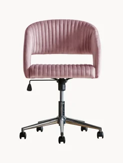 Best Westwing Chaise de bureau pivotante en velours Murray, hauteur ajustable Velours rose pâle, métal gris chrome