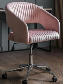 Best Westwing Chaise de bureau pivotante en velours Murray, hauteur ajustable Velours rose pâle, métal gris chrome