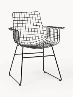 New HKLIVING Chaise design en métal à accoudoirs Wire Noir