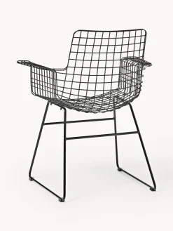New HKLIVING Chaise design en métal à accoudoirs Wire Noir