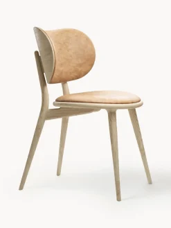 Discount Mater Chaise en bois artisanale avec assise en cuir Rocker Cuir beige, bois de chêne clair