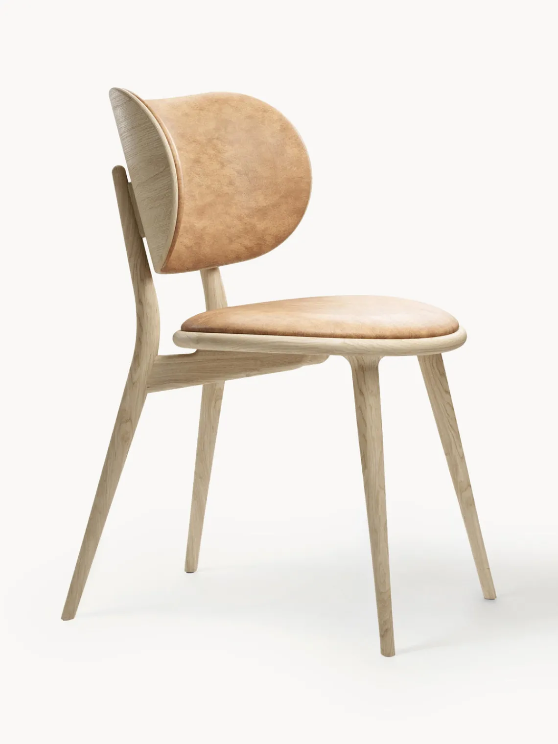 Discount Mater Chaise en bois artisanale avec assise en cuir Rocker Cuir beige, bois de chêne clair