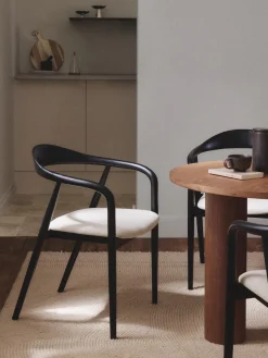 Best Westwing Collection Chaise en bois avec coussin d'assise Angelina Tissu blanc crème, noir