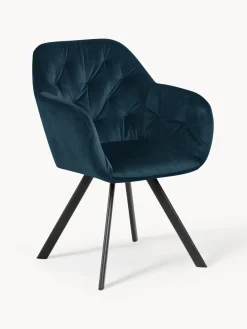 Best Westwing Chaise pivotante en velours Lucie Velours bleu foncé, noir mat