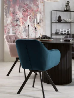 Best Westwing Chaise pivotante en velours Lucie Velours bleu foncé, noir mat