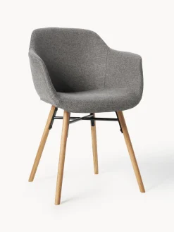 Best Westwing Collection Chaise rembourrée avec assise étroite Fiji Tissu gris foncé, bois de chêne