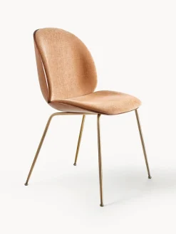 Hot GUBI Chaise rembourrée Beetle Tissu pêche, noyer, doré mat