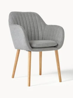 Clearance Westwing Chaise rembourrée en bois Emilia Tissu gris clair, bois de chêne