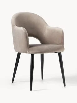 Best Westwing Collection Chaise rembourrée en velours Rachel Velours taupe, noir mat