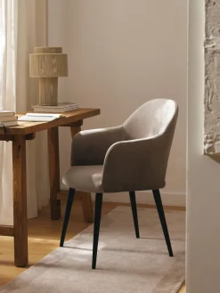 Best Westwing Collection Chaise rembourrée en velours Rachel Velours taupe, noir mat