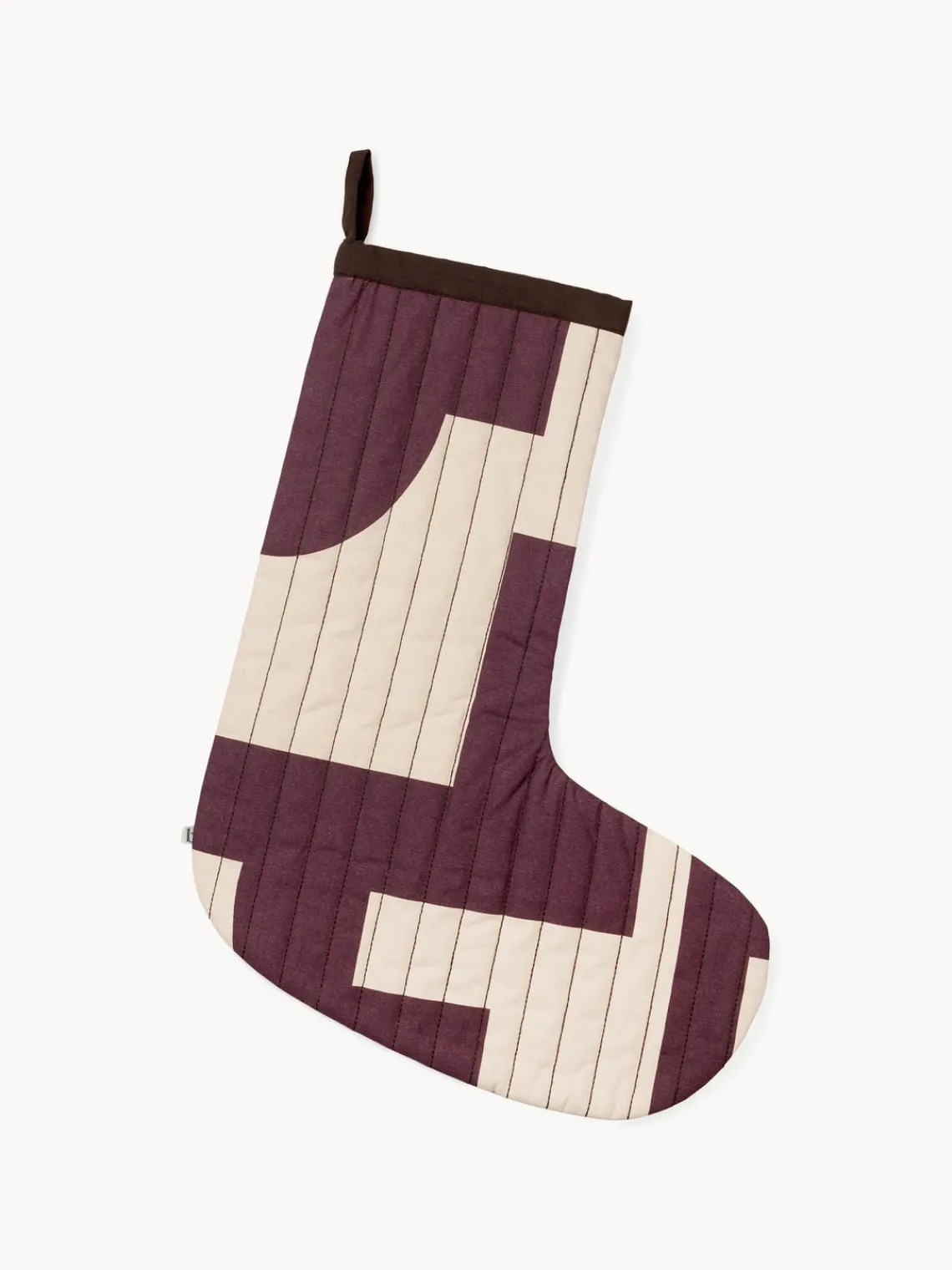New Broste Copenhagen Chaussette de Noël en coton Karla Aubergine, blanc crème