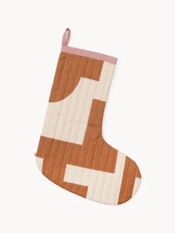 New Broste Copenhagen Chaussette de Noël en coton Karla Brun clair, blanc crème
