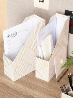 Outlet Bigso Box of Sweden Classeurs Viola, 2 pièces Blanc cassé, doré