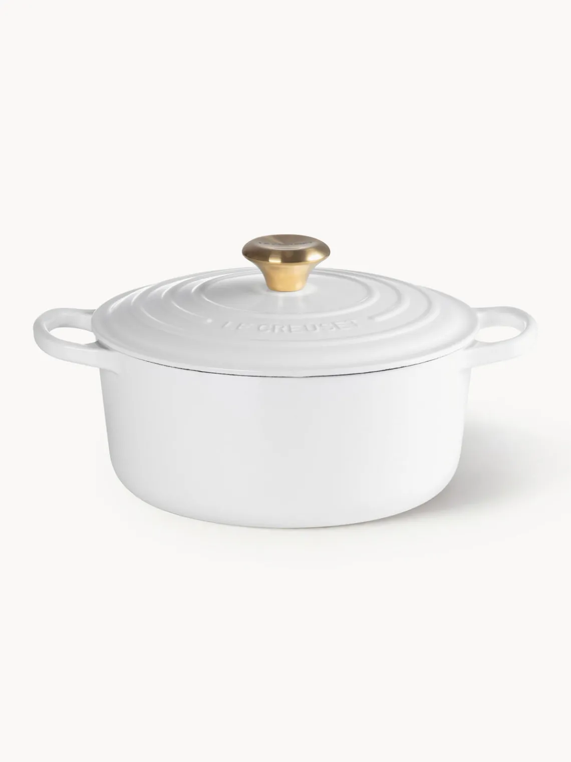 Clearance LE CREUSET Cocotte ronde en fonte émaillée Signature Collection Blanc, doré