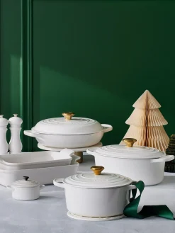 Clearance LE CREUSET Cocotte ronde en fonte émaillée Signature Collection Blanc, doré