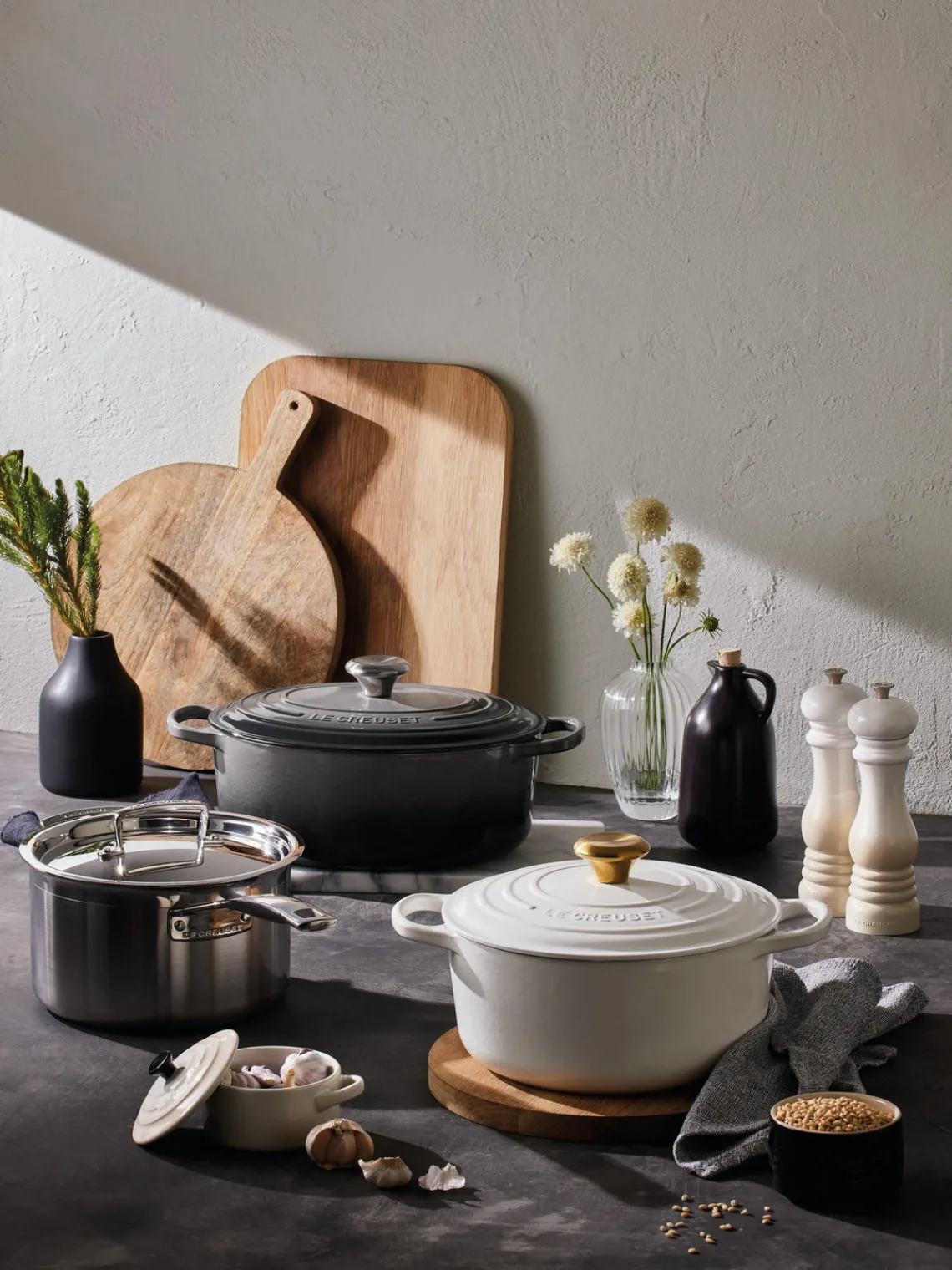 Clearance LE CREUSET Cocotte ronde en fonte émaillée Signature Collection Blanc, doré
